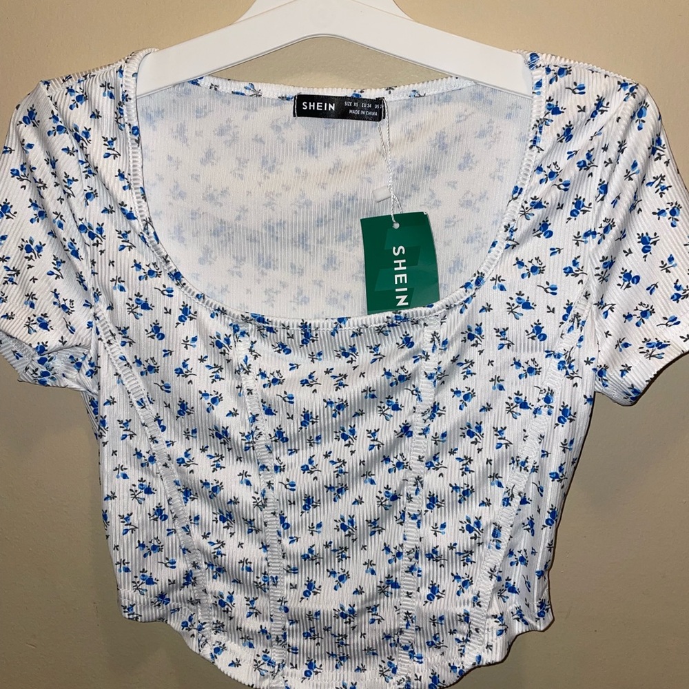SHEIN Blue Floral Women's Top